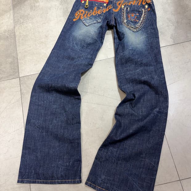 REDPEPPER 레드페퍼 오렌지 펑크 자수 데님 팬츠