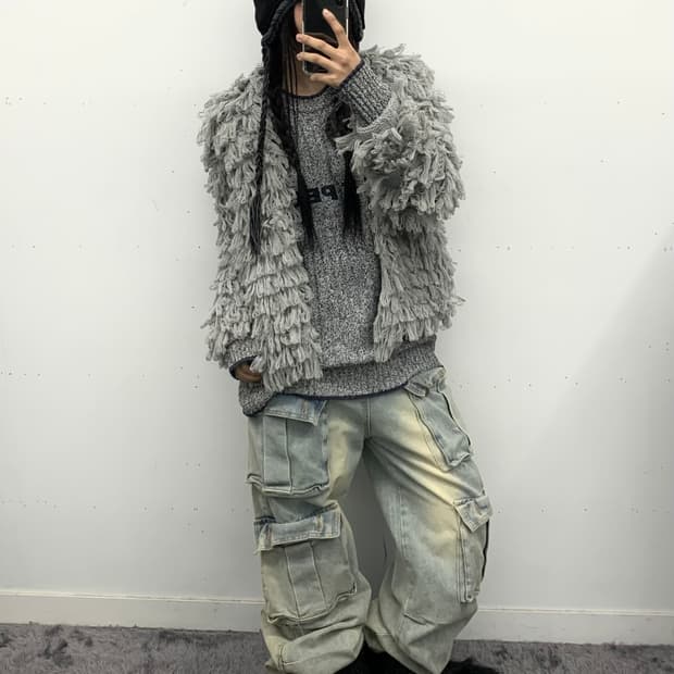 프린지 니트 가디건