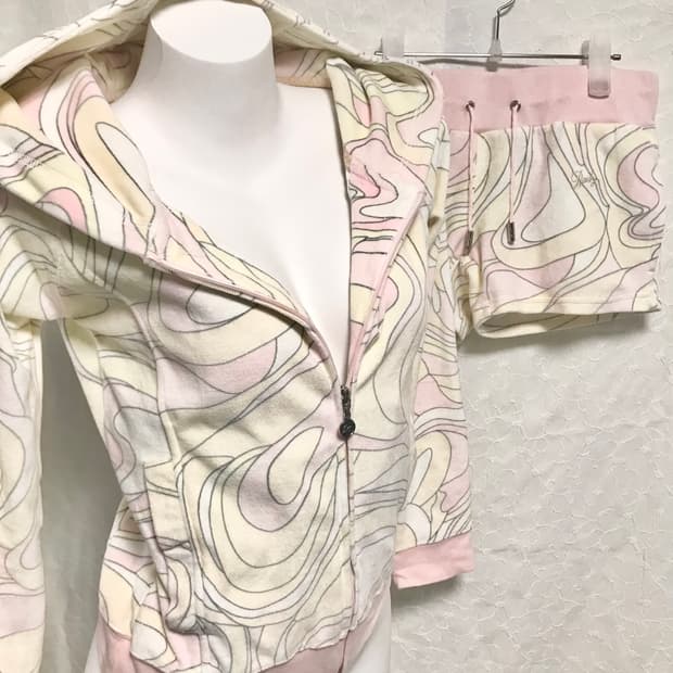 빈티지 rady 라디 갸루 핑크 마블 셋업 후드 집업 + 반바지