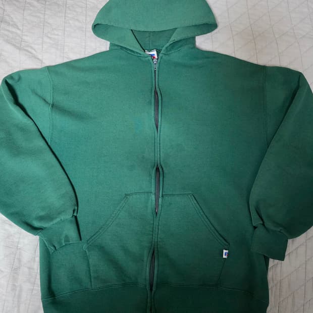 [L] 90s USA 빈티지 러셀 애슬레틱 후드집업 그린 ver. 스테인