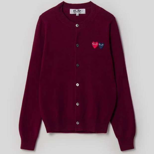 꼼데가르송 더블하트 가디건-버건디