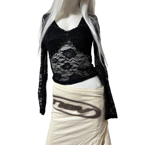 빈티지 갸루맛 레이스 시스루 탑