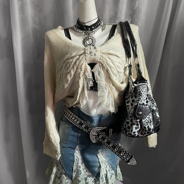 Axes femme 엑시즈팜 리본 비즈 탑+페어리그런지 스커트