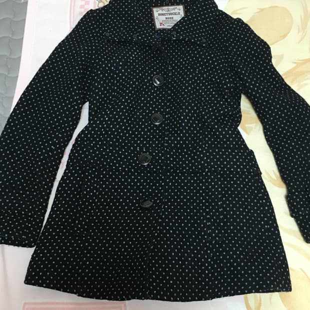 도트 땡땡이 블랙 코트 아우터 자켓 빈티지 오네 갸루 러블리 히메