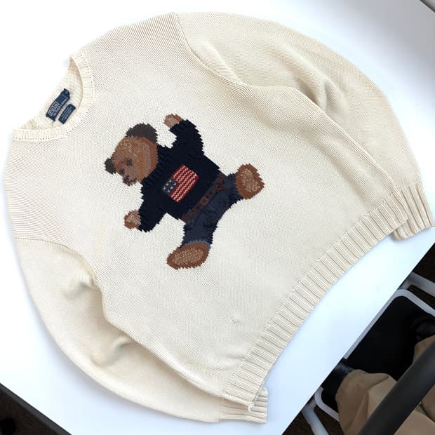 Polo 폴로 랄프로렌 90‘s 핸드메이드 베이지 싯다운 베어 니트