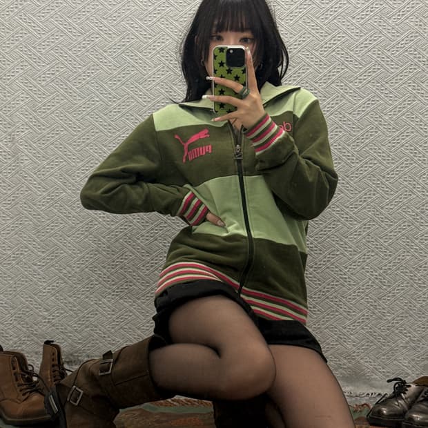 푸마 희귀 레트로 Y2K 키치 대장급 TKHKI 말차카키 집업 K0162