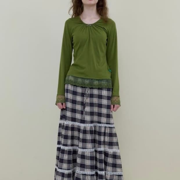 노컨텐츠 체크 롱 스커트