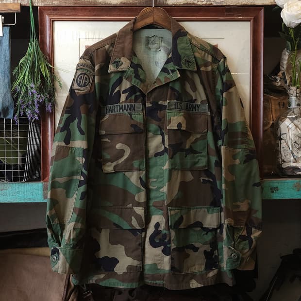 90s 미군 BDU 카모셔츠 우드랜드 미디움 레귤러 부대패치