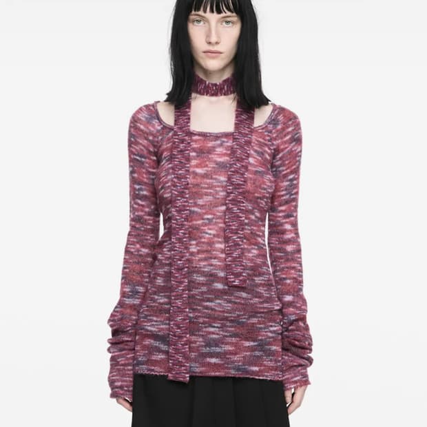 나체 MIXED MUFFLER KNIT BURGUNDY