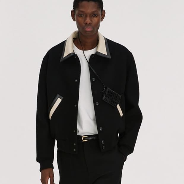 recto 렉토 버틀러 레더 울 바시티 자켓 블랙 M