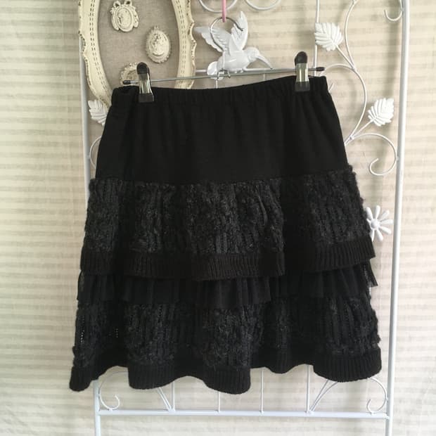 jpn vintage black knit frill cancan sk