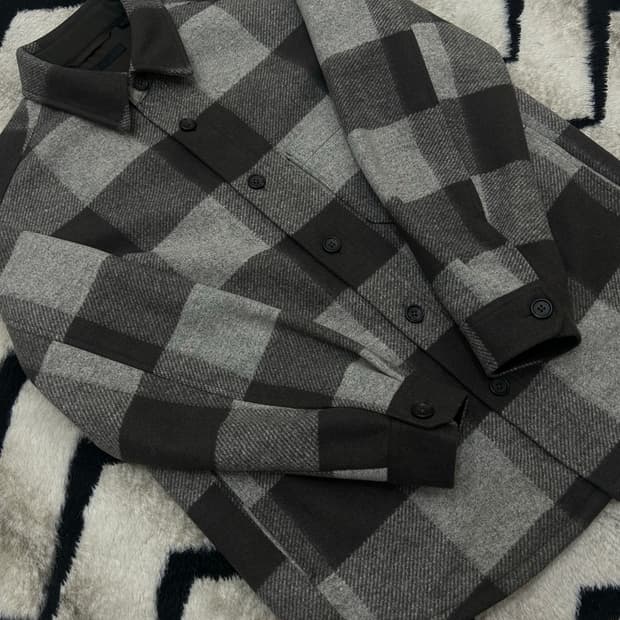 [L]유니클로 블록 울 오버핏 체크 셔츠 자켓