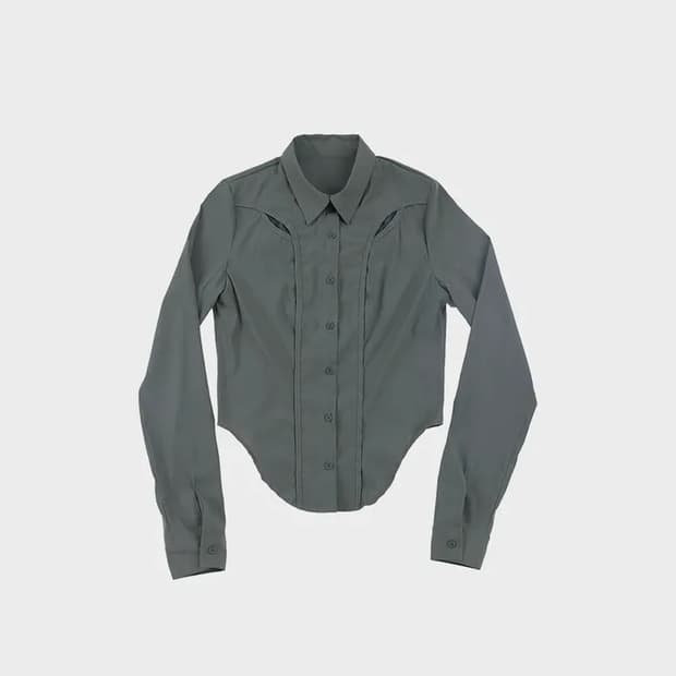 오호스 Chest Hole Nylon Shirt / Grey