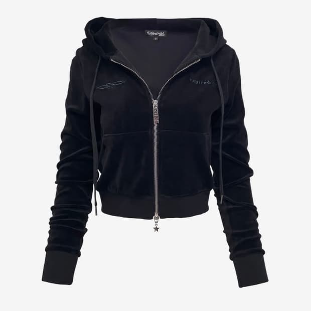 (택o새상품) 익스파이어드걸 벨로아 트랙 후드집업 블랙 s