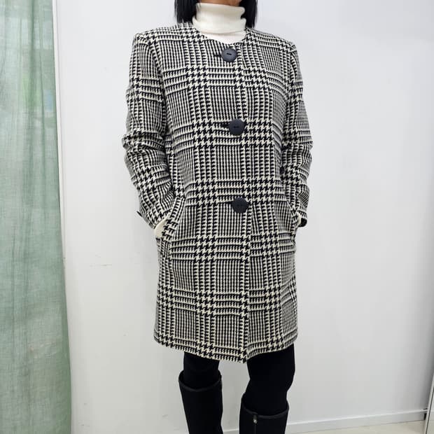 울 하운드투스 체크 클래식 코트