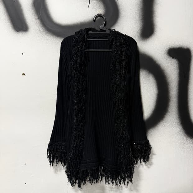 VTG 빈티지 블랙 웨스턴 러플 프린지 디테일 롱 니트 가디건