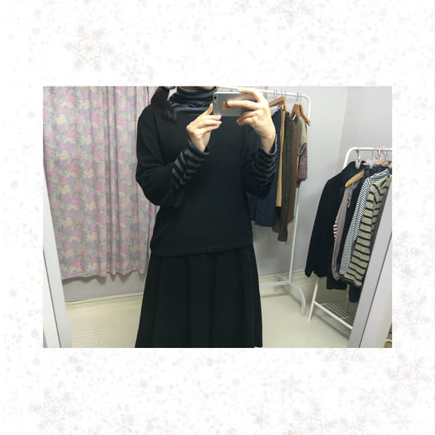 블랙 스트라이프 레이어드 티셔츠