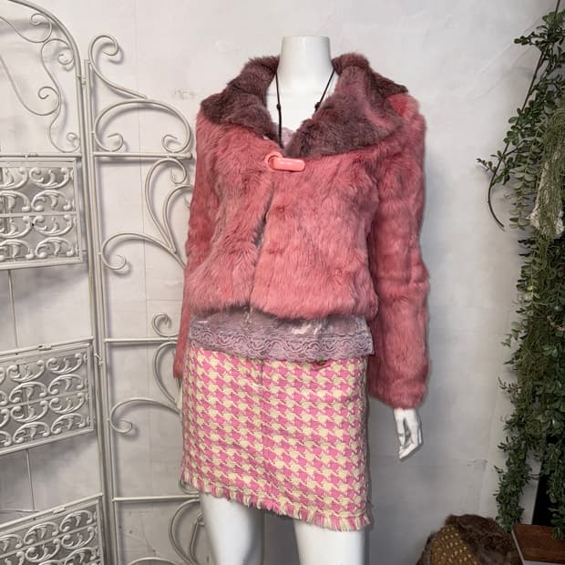 Baby pink rabbit fur jacket 