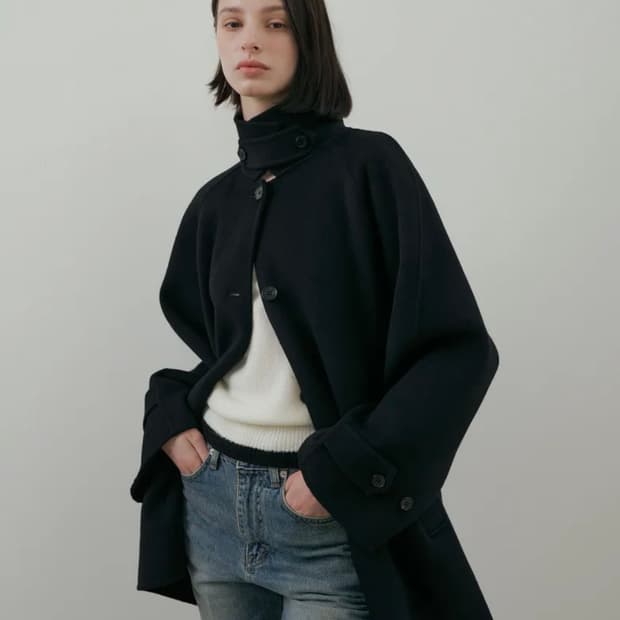 링서울 핸드메이드 울 하프코트 블랙