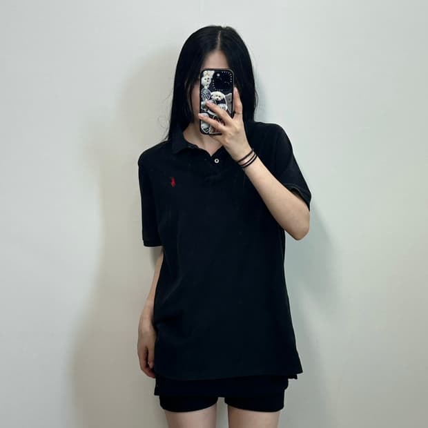 폴로 랄프로렌 자수로고 블랙 피케 반팔 카라 티셔츠
