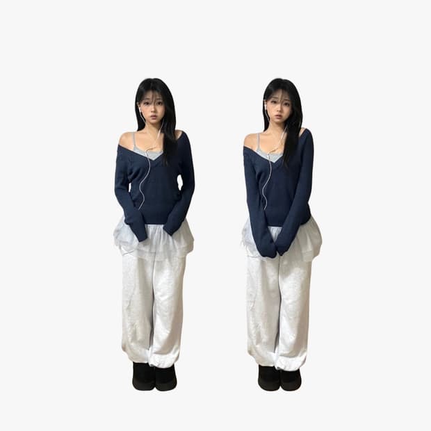 일본 빈티지 장미 자수 니트 (딥블루)