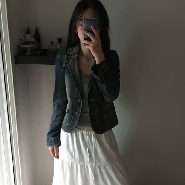 JPN 데님 카라 숏 자켓