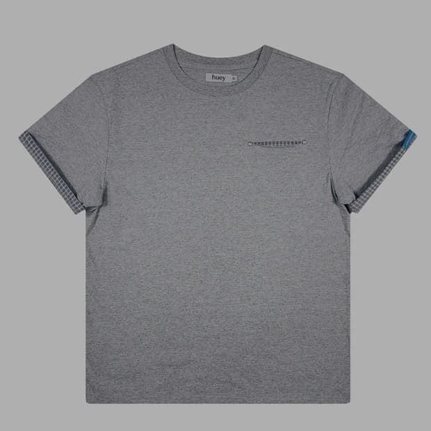 Huey-Check Rollup Tee Grey 휴이 롤업티 반팔 그레이