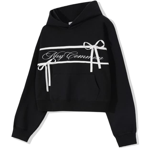 노이커먼 NOY RIBBON CROP HOODIE BK