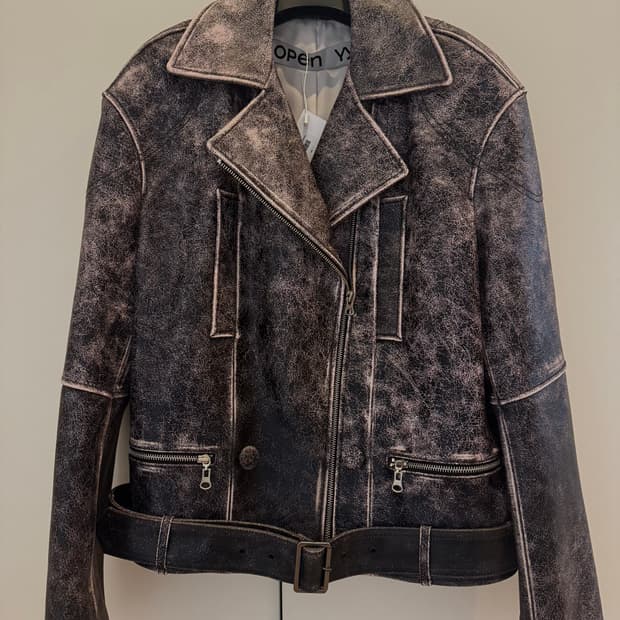 OPEN YY Faded leather moto jacket BROWN