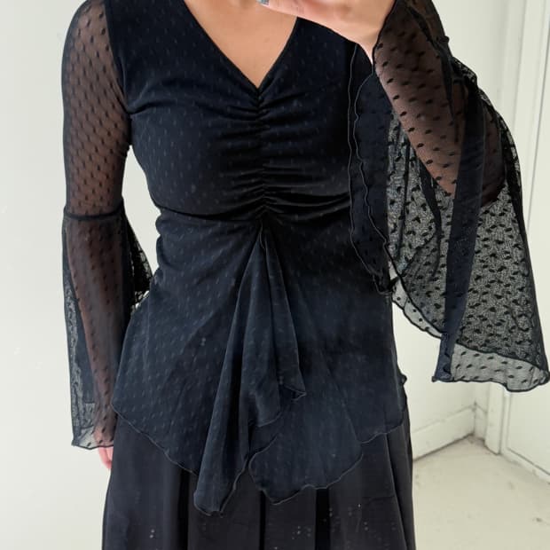 일본빈티지 블랙 시스루 블라우스