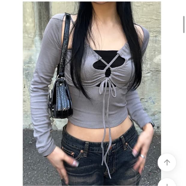 키코 요피 스트링 크롭 긴팔 티셔츠 갸루 오네갸루 y2k 미스치프