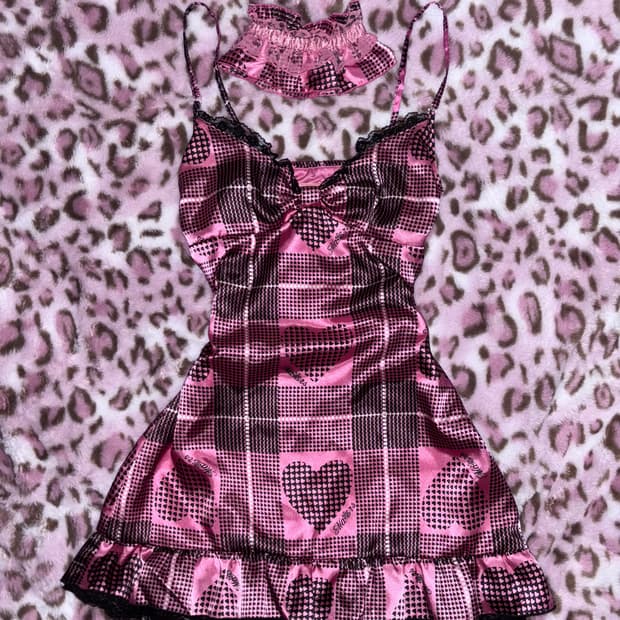 MA*RS 슈가글로즈 체크 나시 원피스 가터벨트 갸루 아게하 블랙 핑크