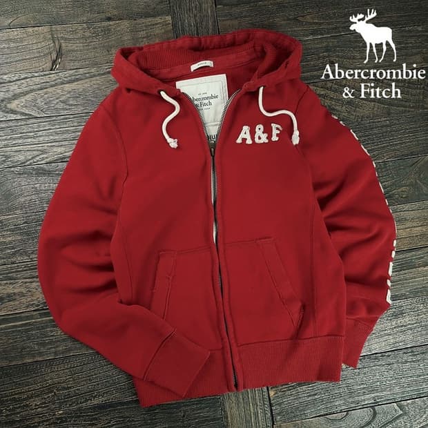 [아베크롬비] Y2K 로고 패치 빈티지 후드 집업 레드 M19205