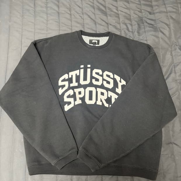 스투시  빅 크랙클 스포츠 크루넥 워시드 블랙