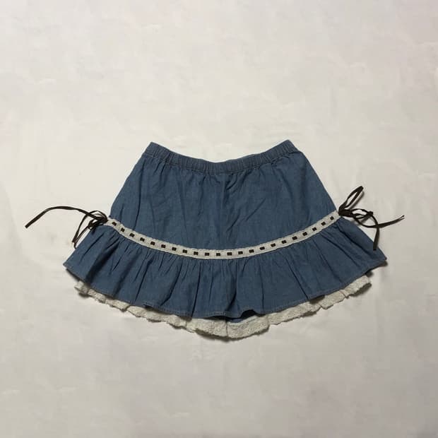 데님 레이스 큐롯 스커트 팬츠
