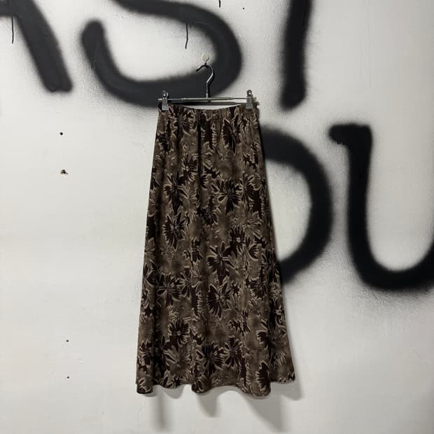 VTG 빈티지 브라운 오리엔탈 에스닉 패턴 롱스커트