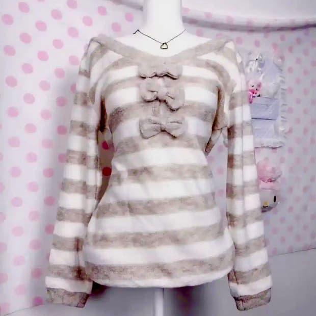 라떼갸루 히메갸루 일본빈티지 리본 니트