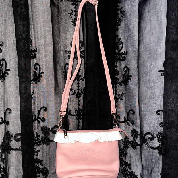 pink ruffle trim crossbody bag