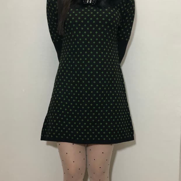빈티지 블랙 그린 도트 원피스