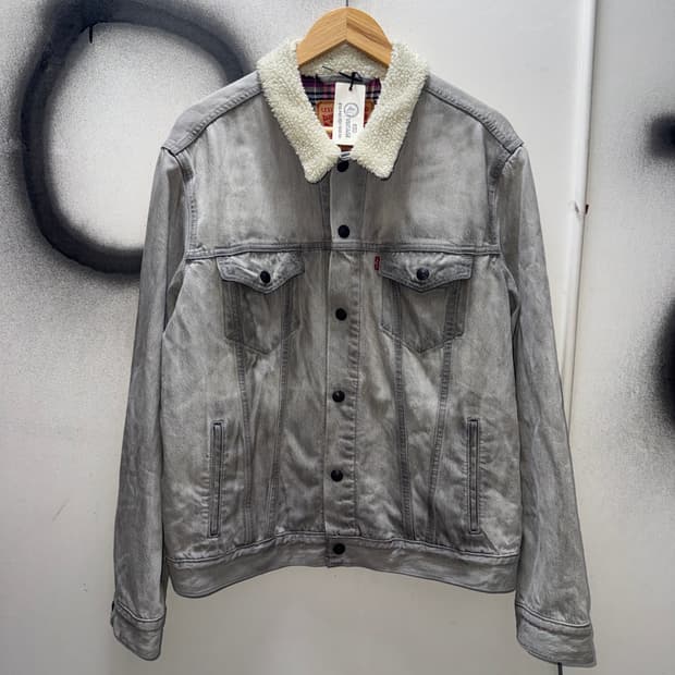 Washed Gray Sherpa Denim Jacket