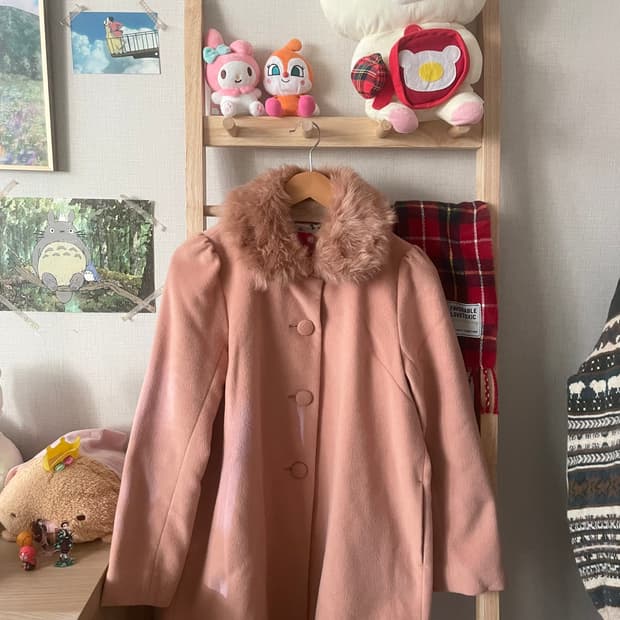 모리걸 빈티지 어스뮤직 핑크 퍼 둥근카라 코트 💗🎀