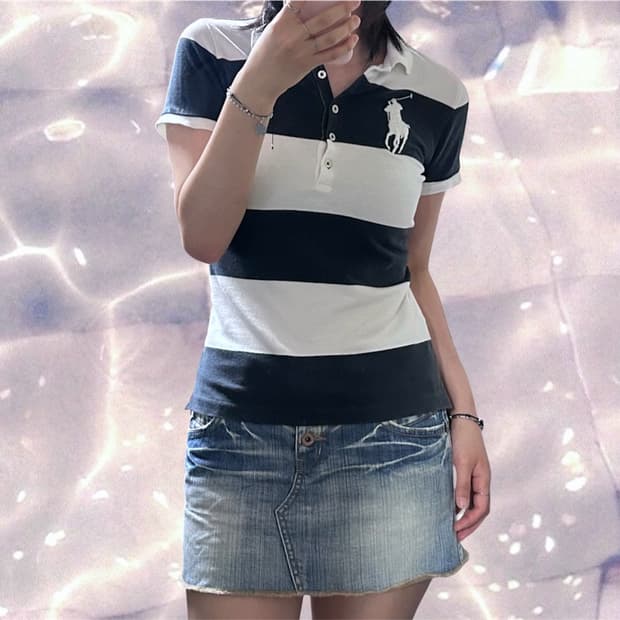 폴로 랄프로렌 빅포니 치프키프 스트라이프 반팔 카라 티셔츠 S