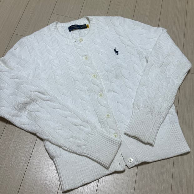 폴로 케이블 니트 코튼 크루넥 카디건 케이블 가디건