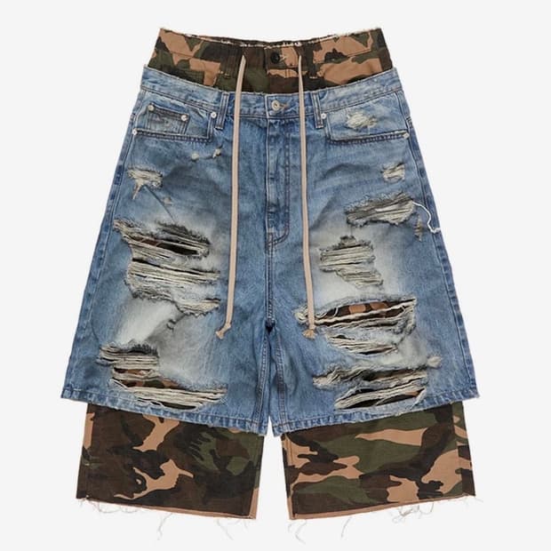 선데이오프클럽 레이어드 카모 버뮤다 팬츠