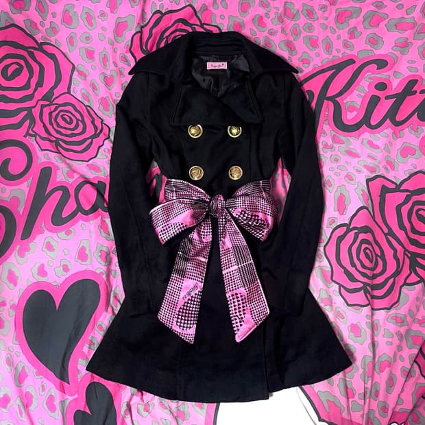 MA*RS마즈 금장 블랙핑크 하트체크 벨티드코트 히메오네갸루109핀터대장