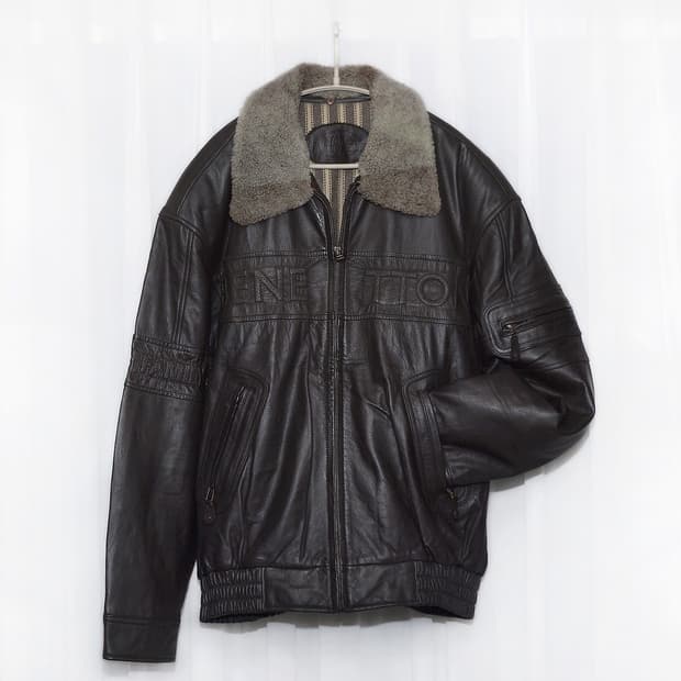 베네통 이태리 블루패밀리 레더 봄버 가죽 항공 자켓 (105+)