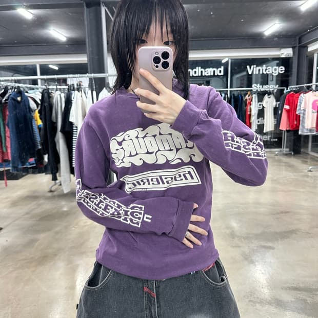 히스테릭 글래머 플레임 로고 퍼플 롱슬리브