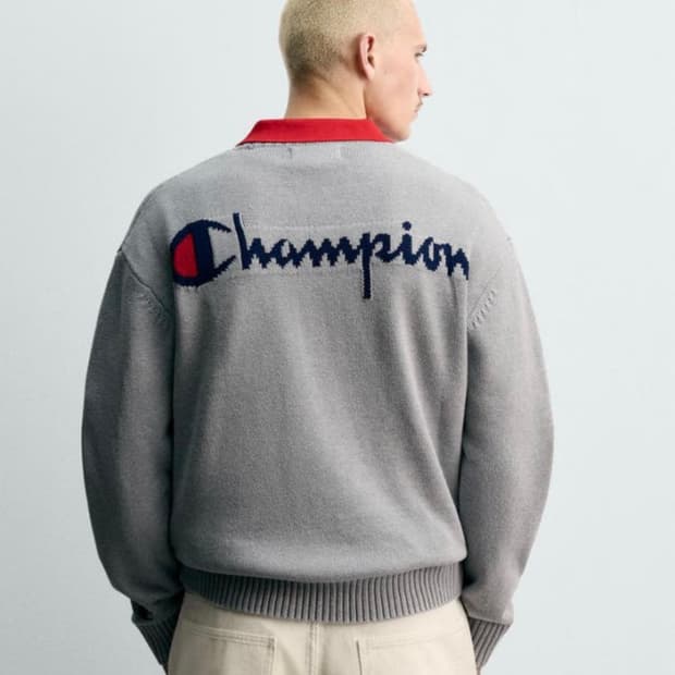 자라 x 챔피온 스트라이프 패치 스웨터 그레이 (L)