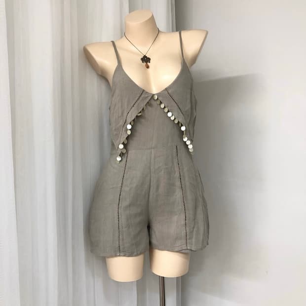 beige sequin detail romper