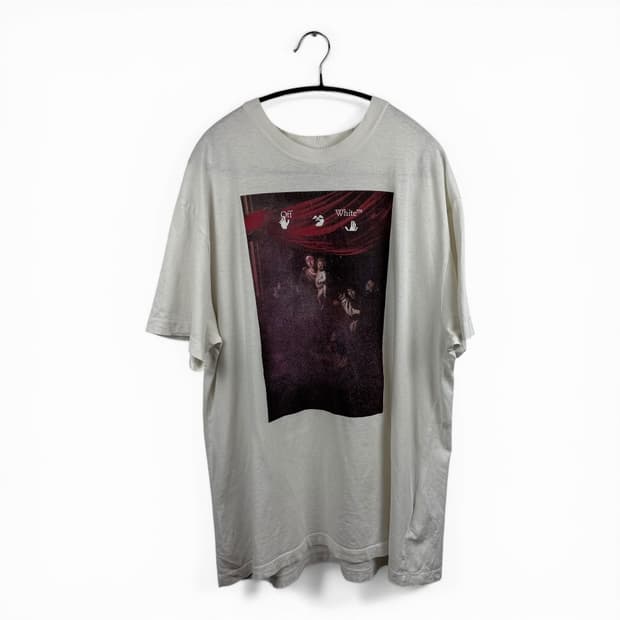 (XS) 오프화이트 카라바지오 그래픽 반팔 티 화이트